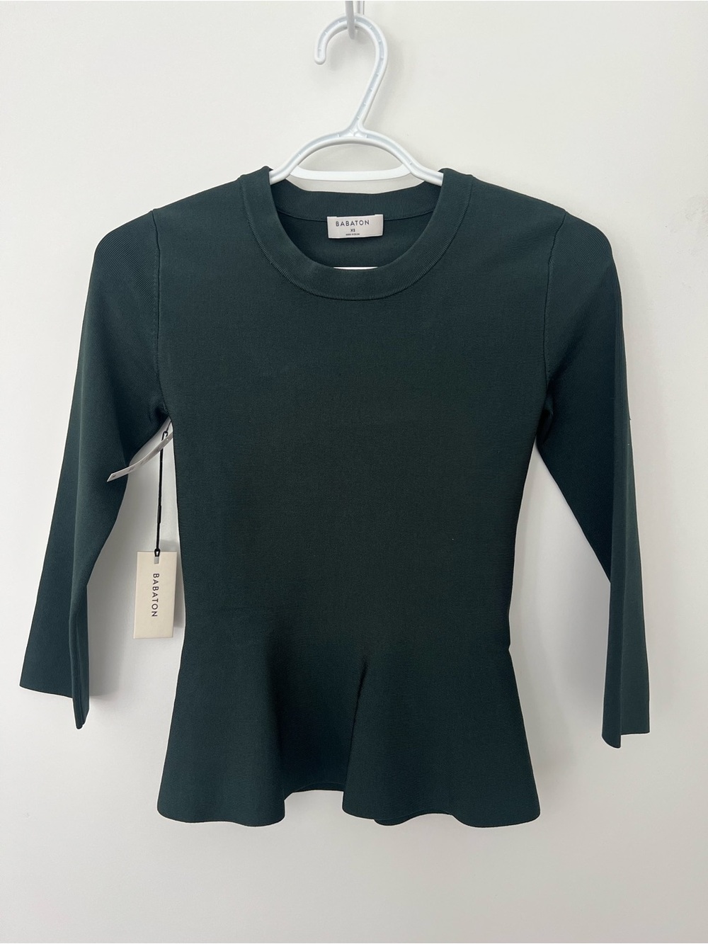 Aritzia Babaton Piers Ribbed Knit Long Sleeve Top Scarab Green XS NWT